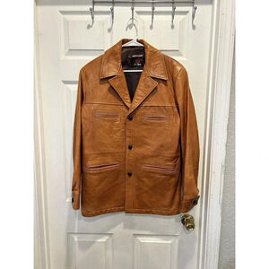 VTG De Long Classic Lamb Leather Men's Brown Button Front Blazer Jacket Size 40R
